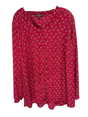 Signature Studio Women's 2X Burgundy Floral Button Up Blouse Boho